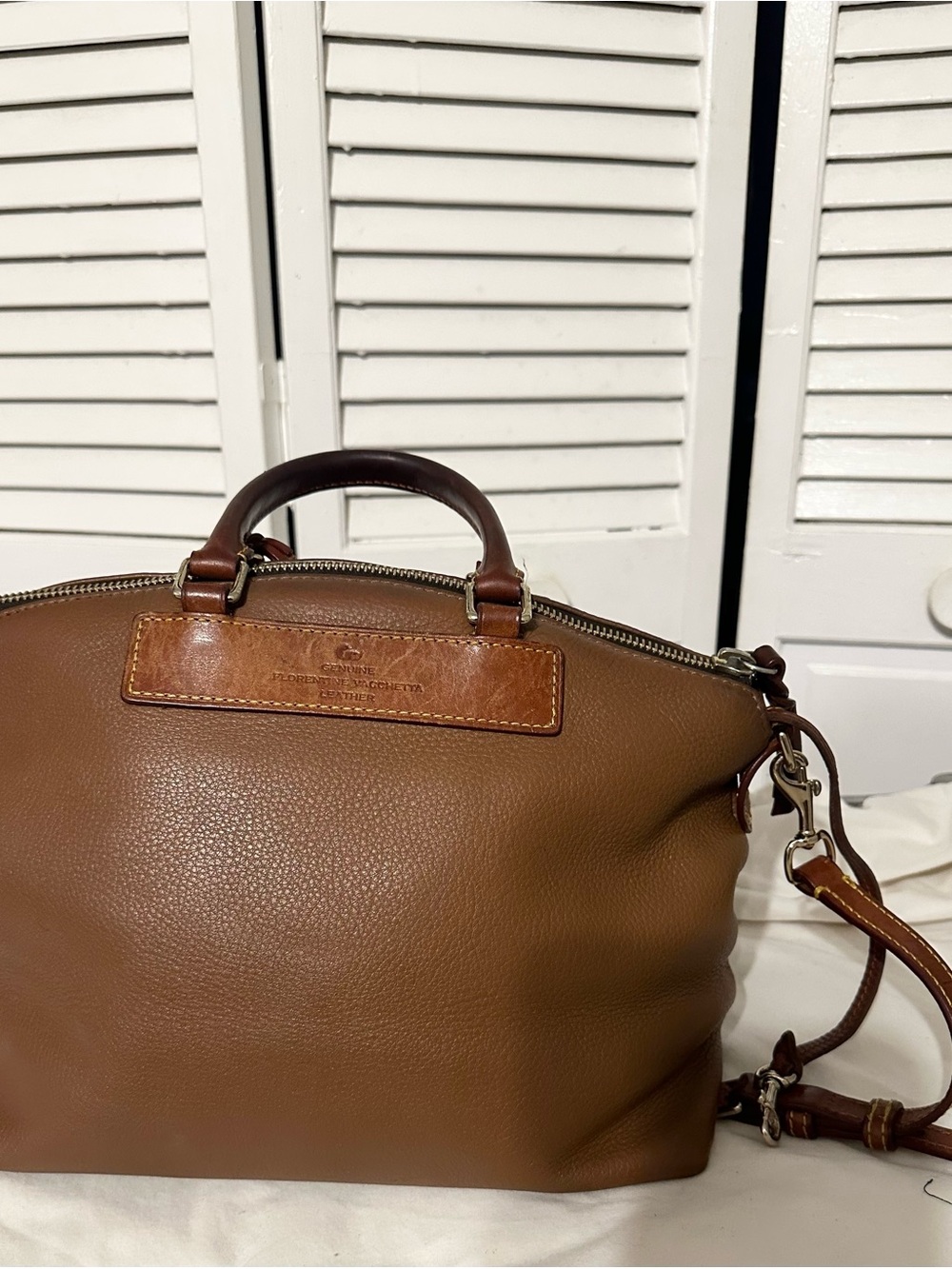 Vtg Dooney & Bourke All Weather + Vachetta Brown Juliette Satchel Shoulder Bag